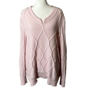Lane Bryant Pink V- Neck Cable Knit Sweater